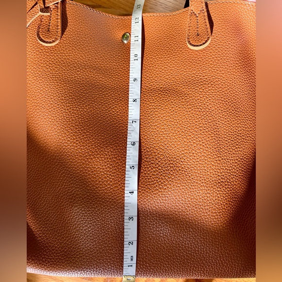 Hoxis Minimalist Clean Cut Tote Camel Color ShoulderHandbag Pebbled Faux Leather - Picture 5 of 13